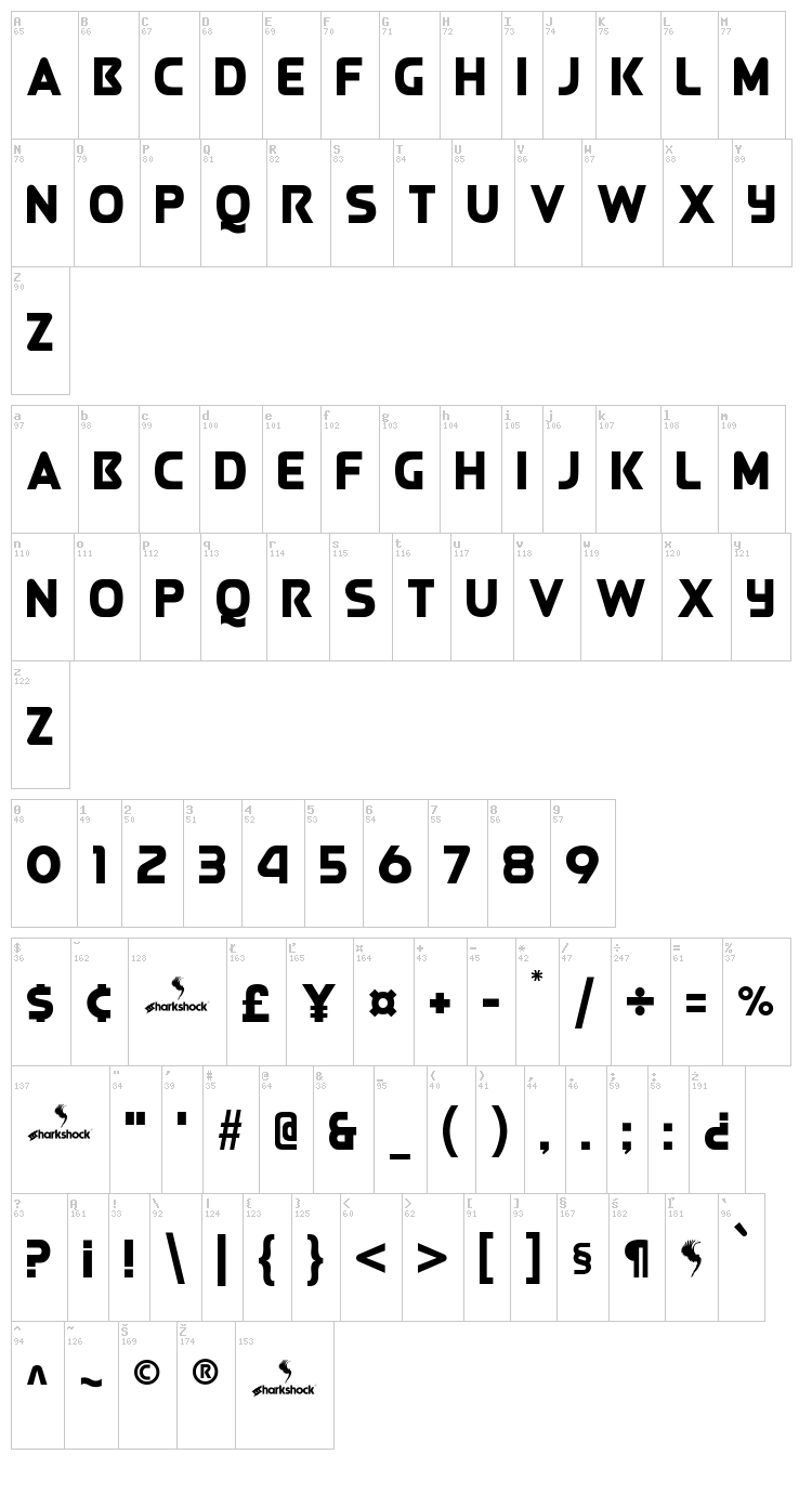 Queen of Camelot font map